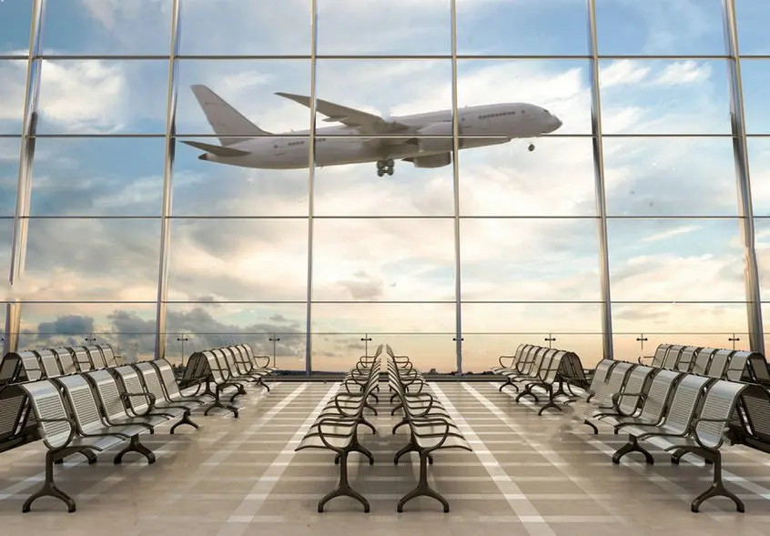 Empty Airport Terminal Lounge Airplane backdrop  High quality Computer print wall backgrounds