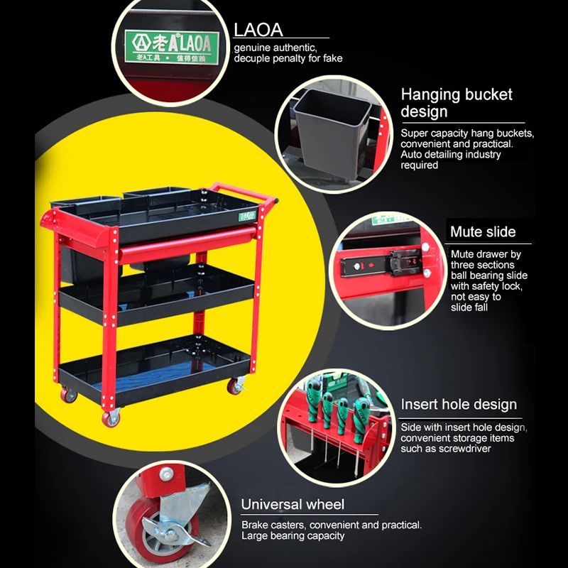 LAOA 4 layers Tool Cart on Wheels for Mechanics Tool Trolley One Drawer Workshop garage metal Tool Cabinet without tools