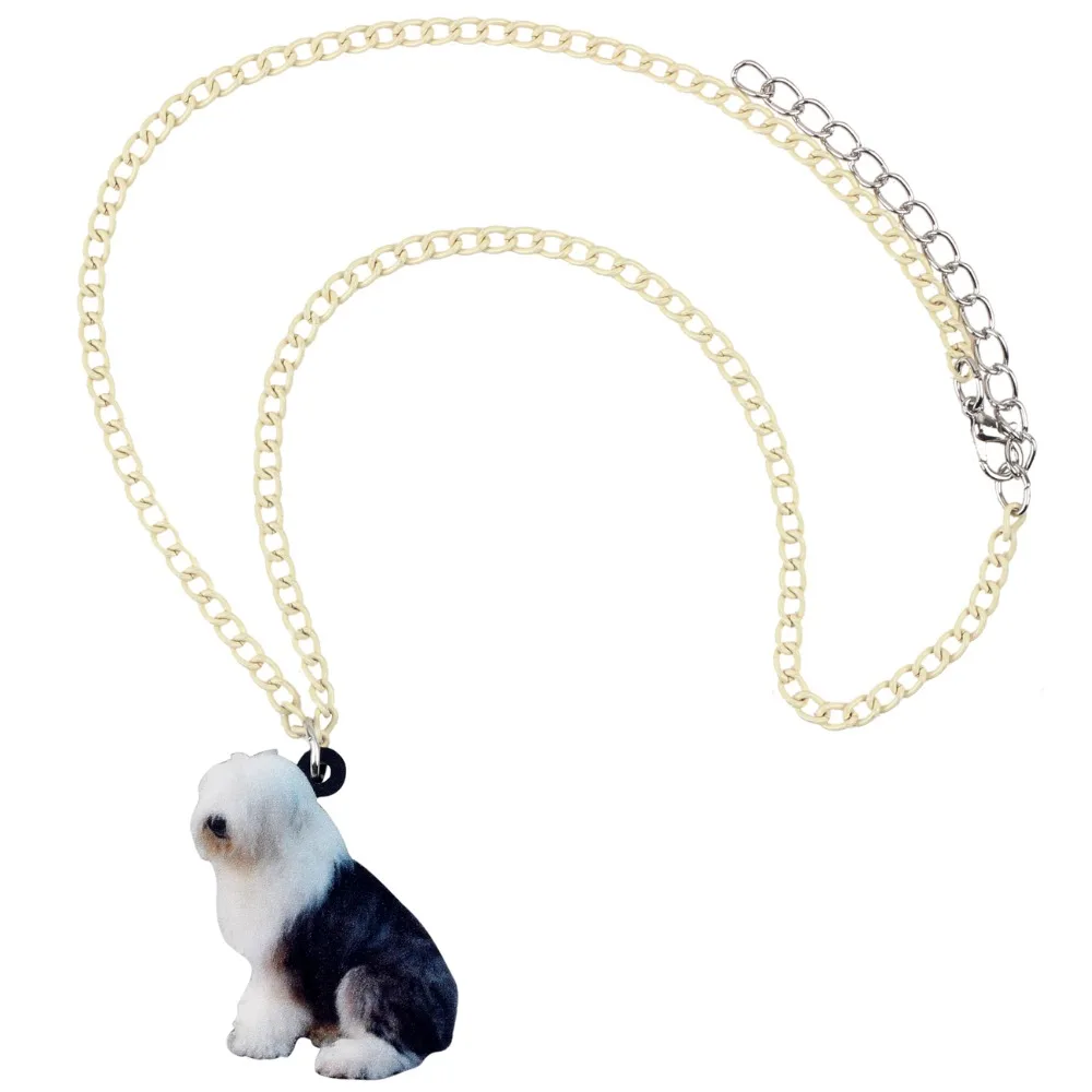 Bonsny Acrylic Old English Sheepdog Dog Necklace Pendant Chain Choker Animal Jewelry For Women Girls Ladies Kids Gift Wholesale