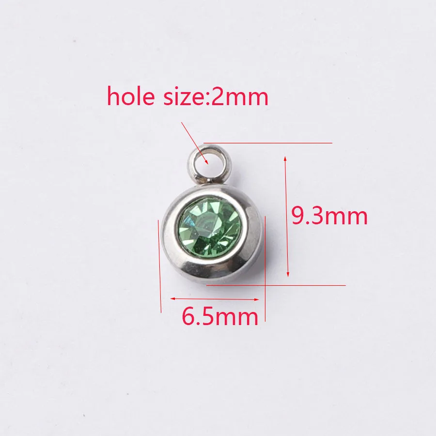 Fnixtar 60Pcs/Lot Stainless Steel Birthstone Charms 6.5mm Rhinestones Month Birthstone Charms For DIY Jewelry Making Necklace