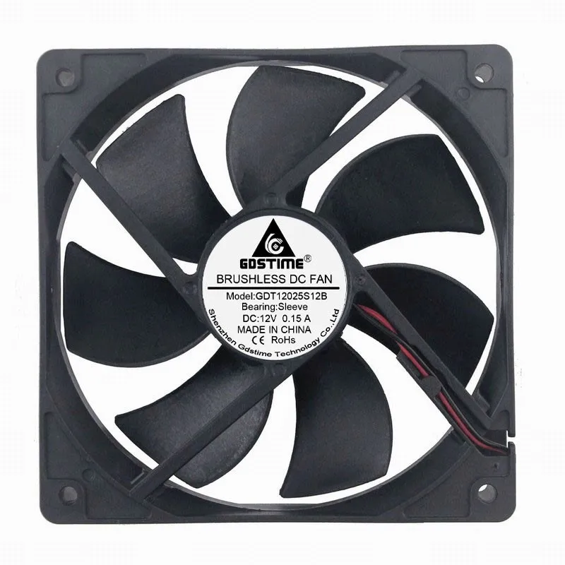 Gdstime 1 Piece DC 12V 120mm x 25mm 2-Wire 12025 Computer PC Case Cooler 12cm Cooling Fan 120x120x25mm High Air Flow 2000RPM