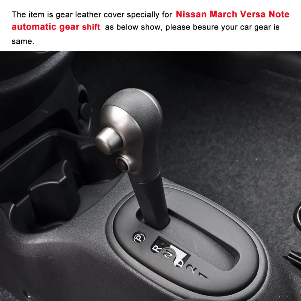 PONSNY Car Gear Covers Case for Nissan March Versa Note Automatic Shift Hand-stitched Genuine Leather Cover