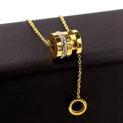 New Arrival Movable Zircon And Roman Numeral Circle Pendant Necklace Hang Small Circle Titanium Steel Necklace Gift For Woman