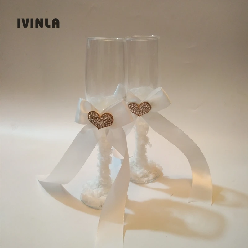 

Hot selling 2pcs/lot Heart rhinestone wedding champagne glasses wedding toasting glasses gift for wedding party decoration