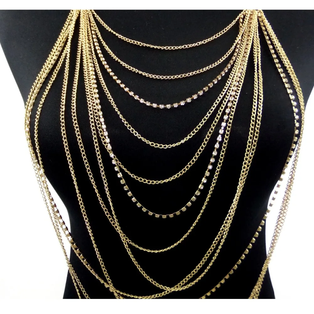 Multi Layer Body Chains For Women Statement Fashion Rhinestone Body Chain Jewelry