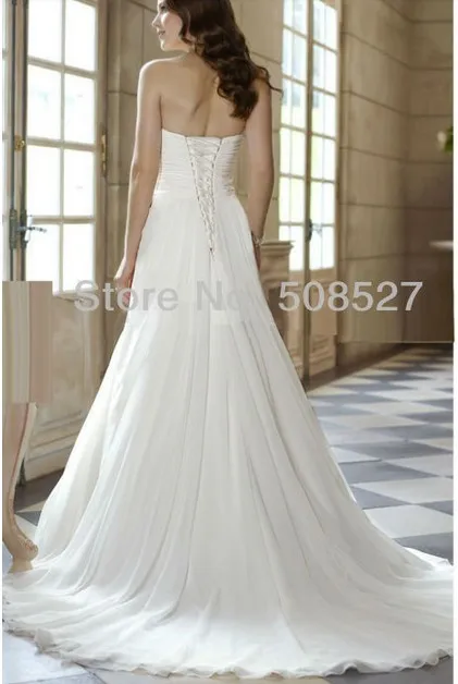 Free Shipping   White/Ivory Chiffon Pleat Lace Applique Beading Diamond Wedding Dress In Stock US Size 2 4 6 8 10 12 14 16