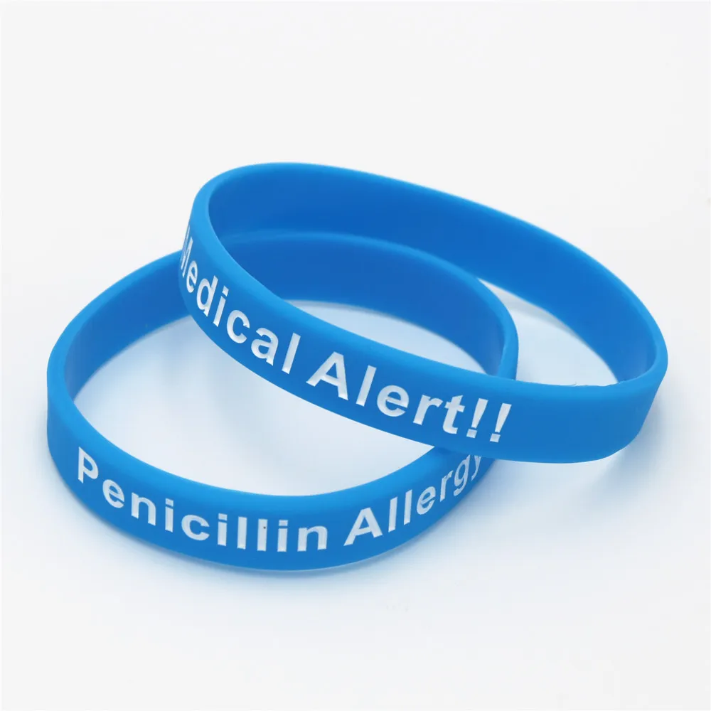 1PC Hot Sale Bracelets Medical Alert Penicillin Allergy Silicone Wristband Armband Nurse Bangles Adult 3 Colours Gift SH093