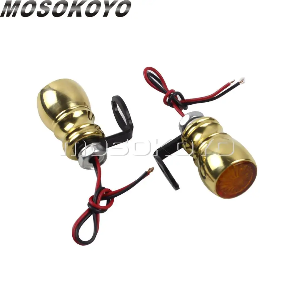 Cafe Racer Old Shool Brass/Aluminum Mini Turn Signal Light Handlebar Relocation Mount LED Blinker Amber Indicator for Chopper