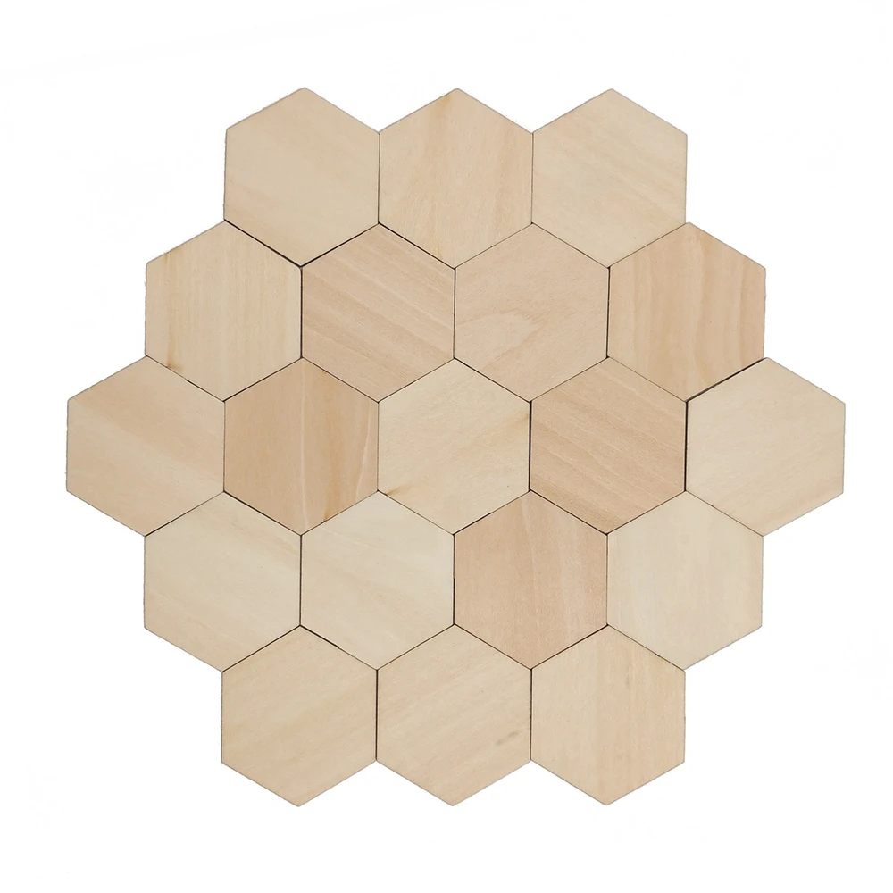 50pcs 40mm 1.57inch Wooden Hexagon Plain Unfinished Wood Craft for Disks Tags Earring Wedding Plaque Jewelry Family Birthday DIY