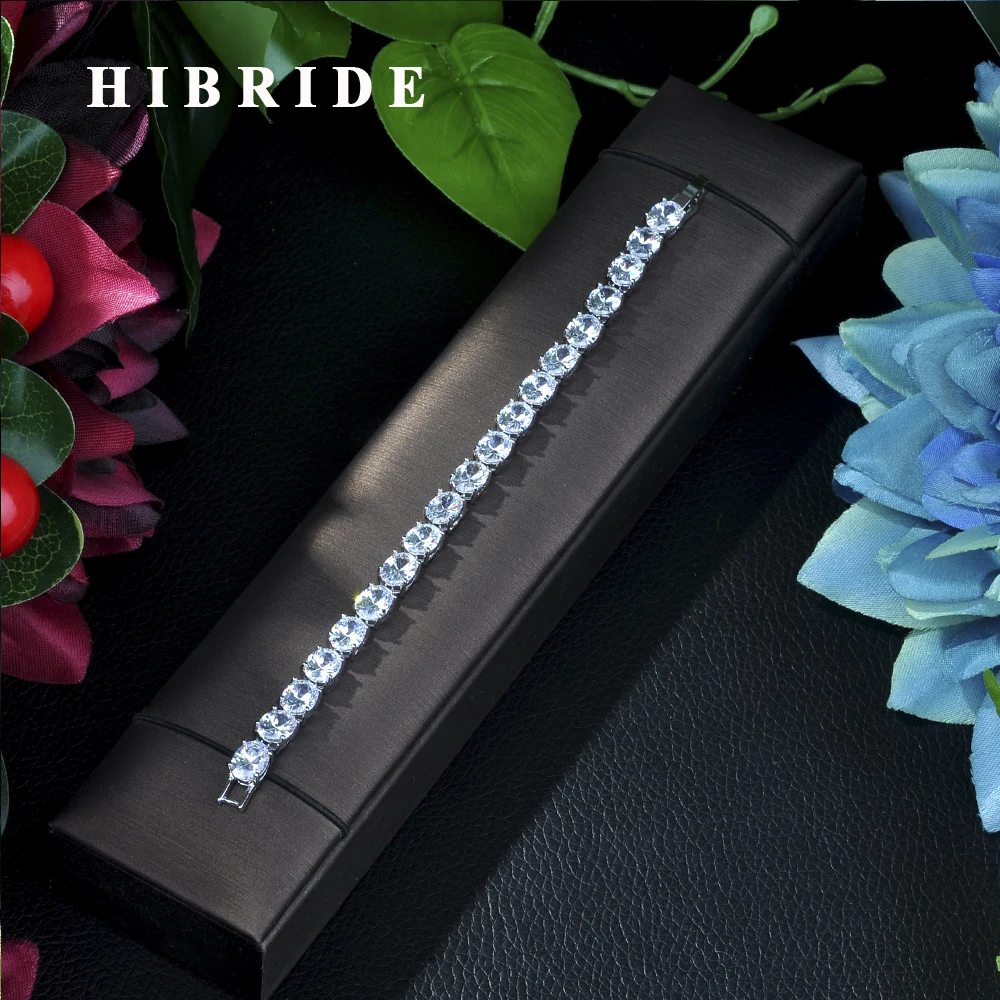 

HIBRIDE JEWELRY Fashion AAA Cubic Zircon Round Shape Wedding Bracelets &Bangles, White Gold Color Bracelets For Women Gift B-18