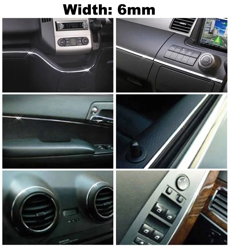 6M Car Chrome Auto Interior Decorative Strip Trim Inner Moulding Dashboard Glove Box Cover Decoration Car Styling Accessories