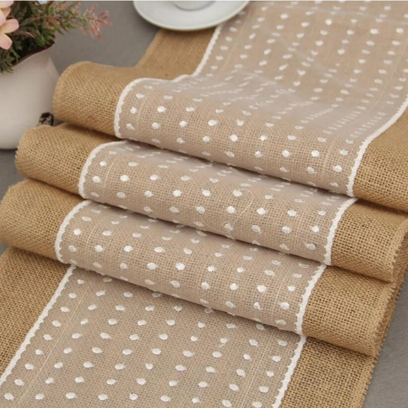 2.75mx30cm Lace Vintage Natural Burlap Jute Hessian Table Runner Cloth Wedding Party Decor Lace Burlap Table Runner