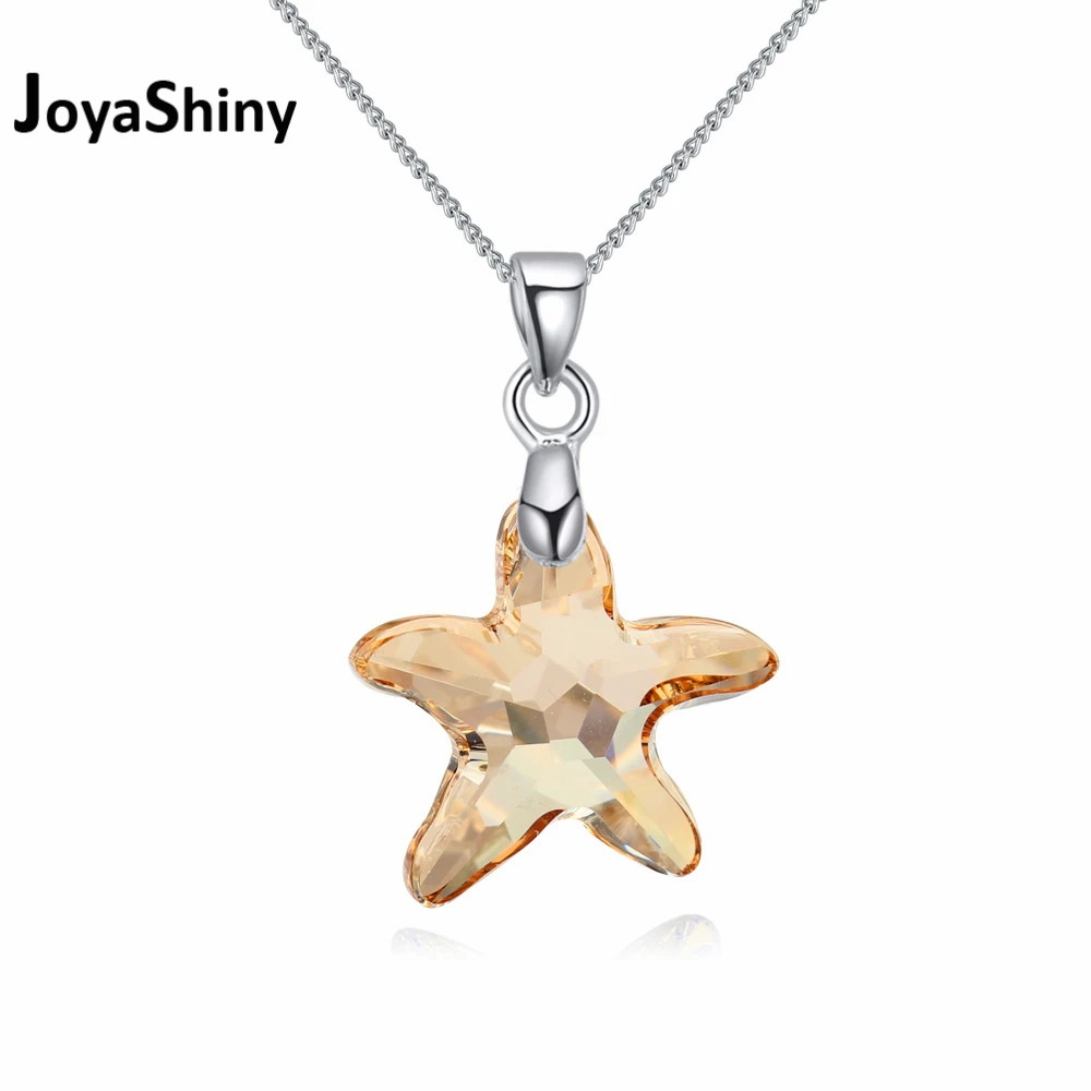 Original Crystals from Austria Starfish Pendant Necklace Silver Color Chain Collares For Women Jewelry