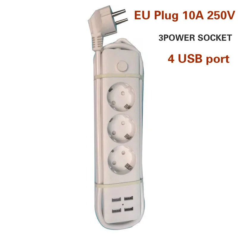 Fast Charging 4 USB + 3 Power Sockets EU Standard Plug 1.8M Power Cord Smart Home Electronic Power Strip Surge Protector Socket