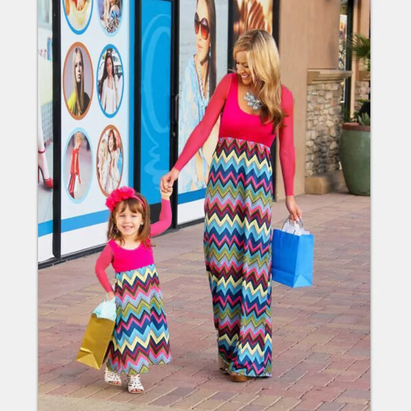 New Fashion Family Matching Clothes Matching Mothwe Daughter Dresses Patchwork Dresses Family Look Mommy And Me Clothes