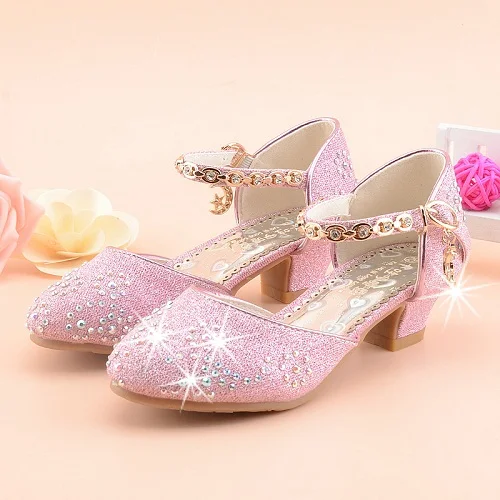 SLYXSHPrincess Girls Sandals Kids Shoes For Girls Dress Shoes Little High Heel Glitter Summer Party Wedding Sandal Children Shoe