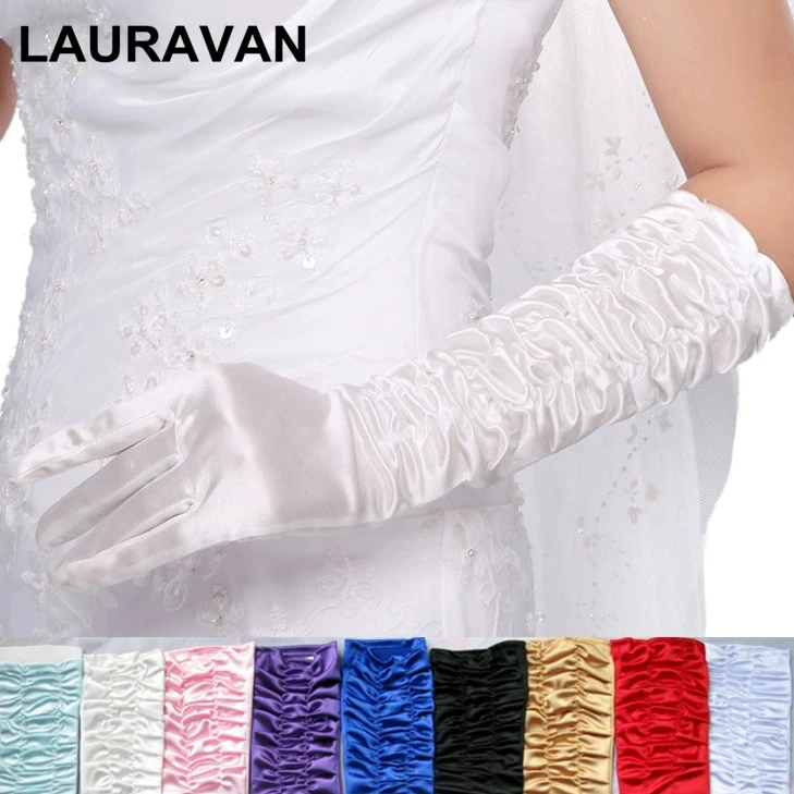 Red Black Pink Blue Purple Long Satin Elegant for Bride Bridal Wedding Gloves 2022 Women Finger gants mariage luvas de noiva