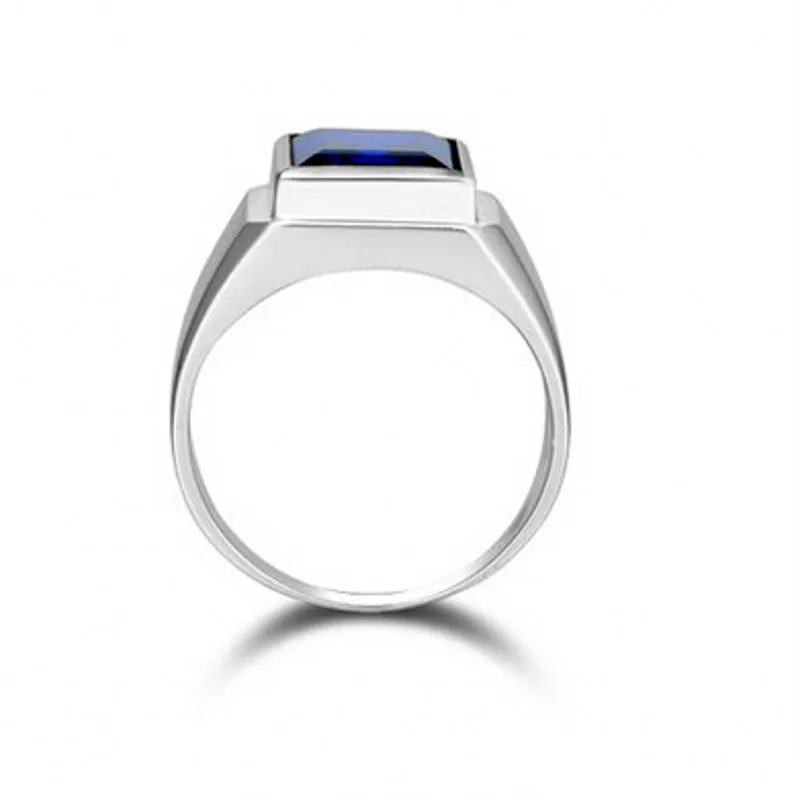 Handmade male ring 925 Sterling silver Big 8ct Blue AAAAA Zircon cz Statement Wedding Band Rings for men Finger Party Jewelry