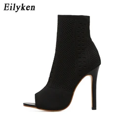 Eilyken-Botines con punta abierta para mujer, botas de tela elástica, transpirables, Sexy, Pole Dance, nuevo estilo