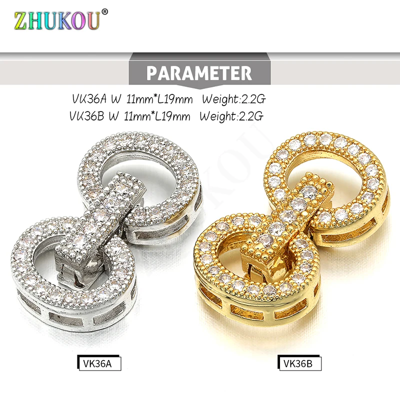 11*19mm Brass Cubic Zirconia Clasps Hooks for Diy Jewelry Findings Accessories, Mixed Color, Model: VK36