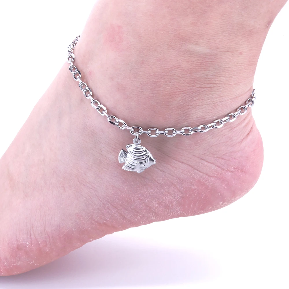 Women Ankel Bracelets Fish Charm Stainless Steel Anklets 23+5 cm 9-11 Inches Vintage Fashion Jewelry Punk Fan Factory Offer