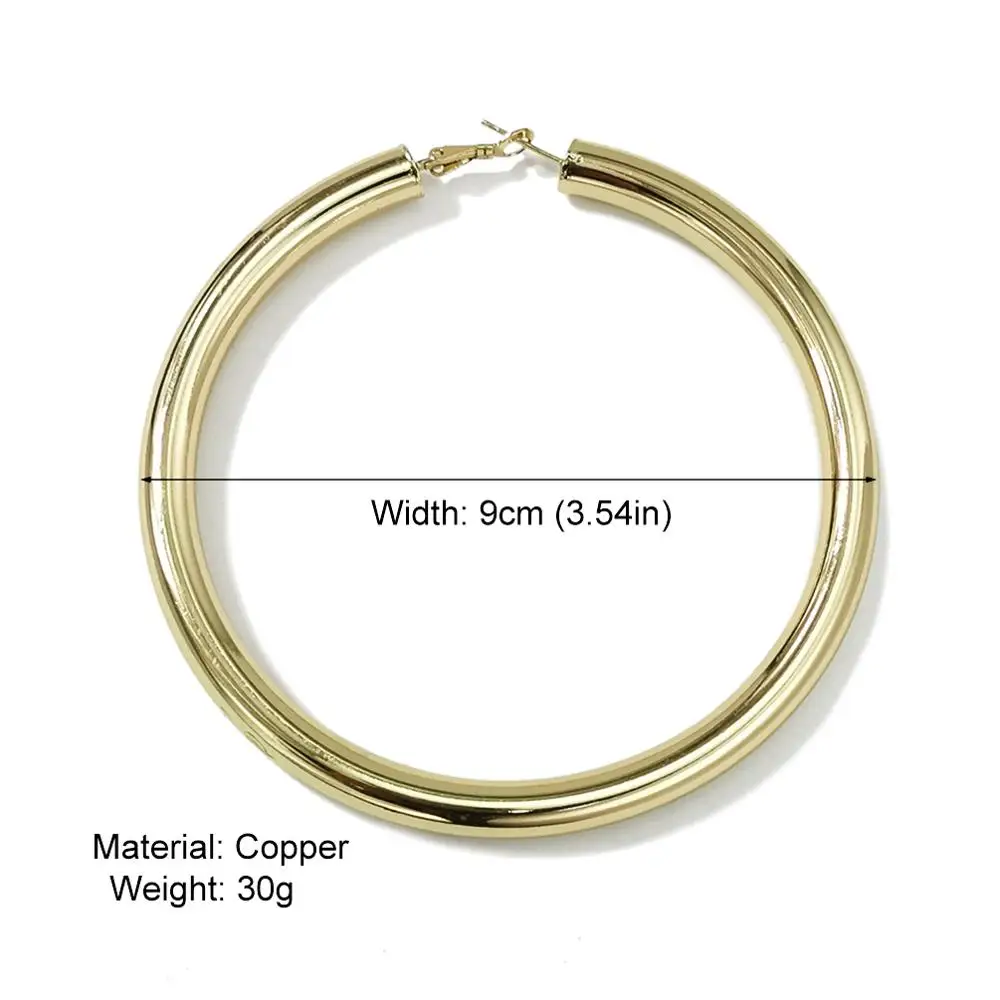 MANILAI 90mm Diameter Wide Copper Big Hoop Earrings Gold Color Jewelry Fashion Punk Round Metal Statement Earrings For Women