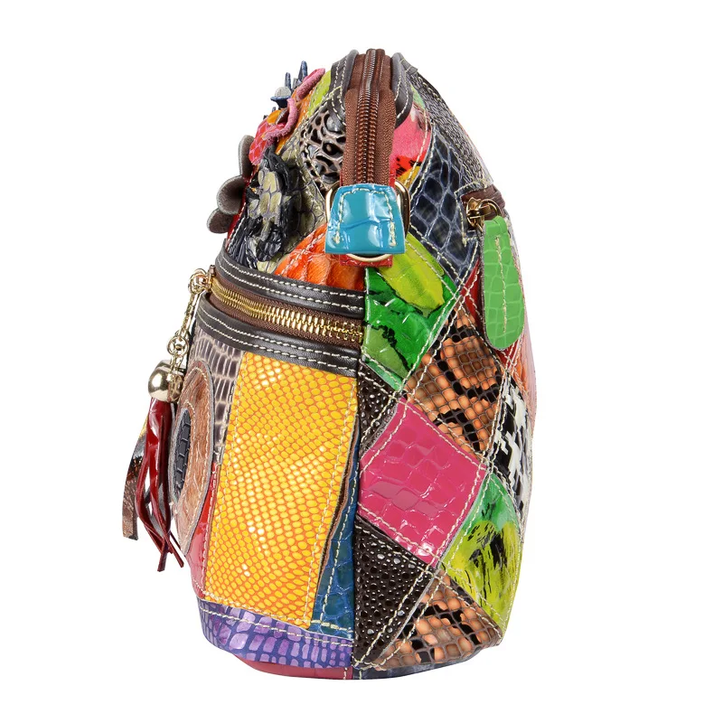 Patchwork Snake Skin Pouch Bag Women Genuine Leather Multicolor Stachel Bag Female Crocodile Natural Leather Small Messenger Bag