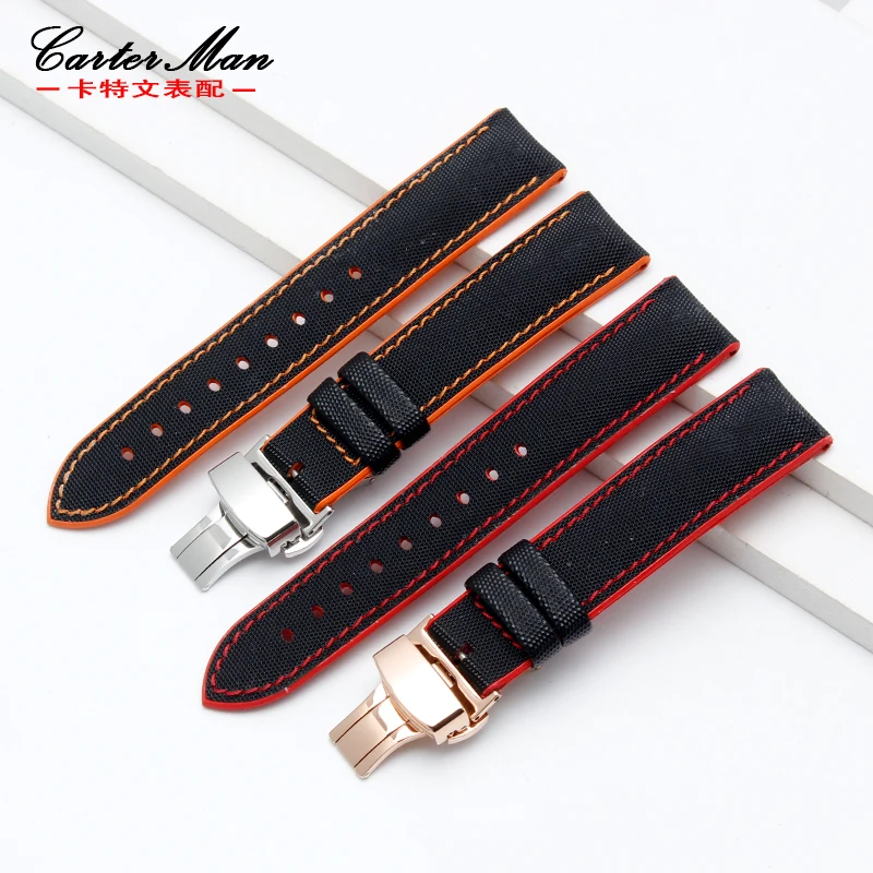 20mm 22mm 24mm Nylon Leather Watch Strap Black General Watch Band for Omega Seamster 300 Seiko Hamilton Certina Citizen Bracelet