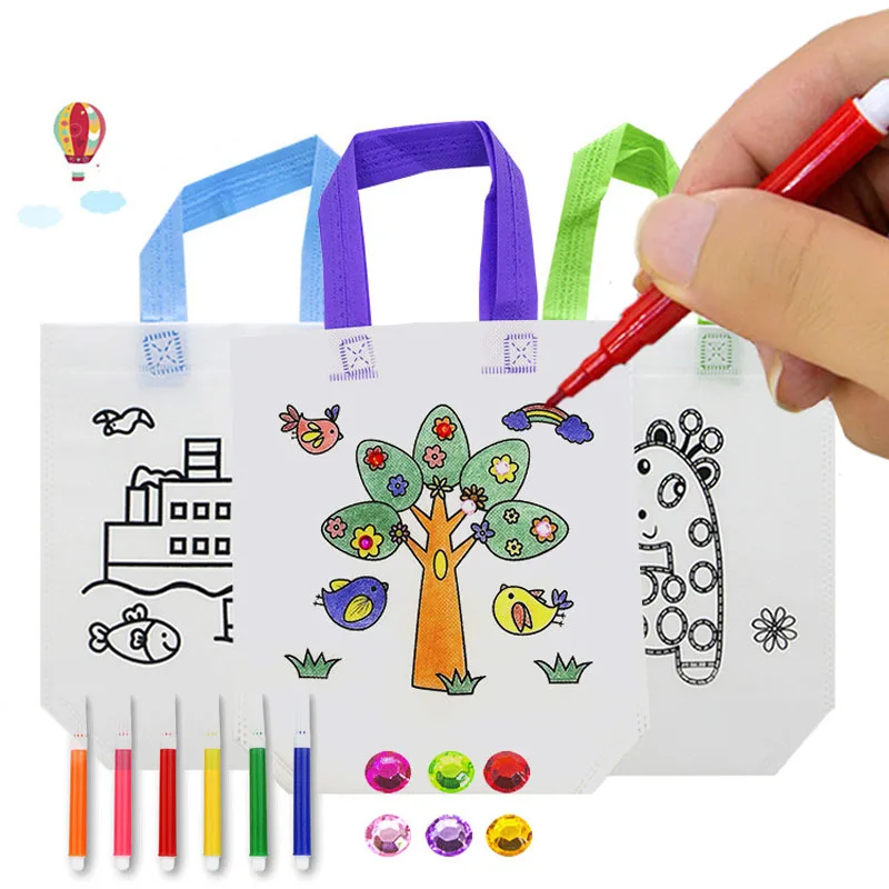 1pc aleatório criança diy desenho artesanato cor saco crianças aprendendo brinquedos de desenho educativo com caneta de água para o menino e menina presente b0917