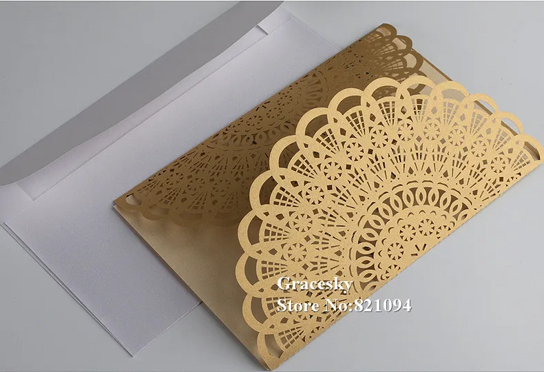 30pcs/lot Free Shipping Laser Cut beautiful Lace folded Paper Wedding Invitation Cards RSVP Receipt Cards text customized