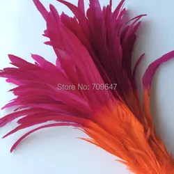 Feather top! 50PCS/LOT! 28-35cm long CARNIVAL COQUE TAIL feathers/ Two Tone,ombre,Orange and Fuchsia