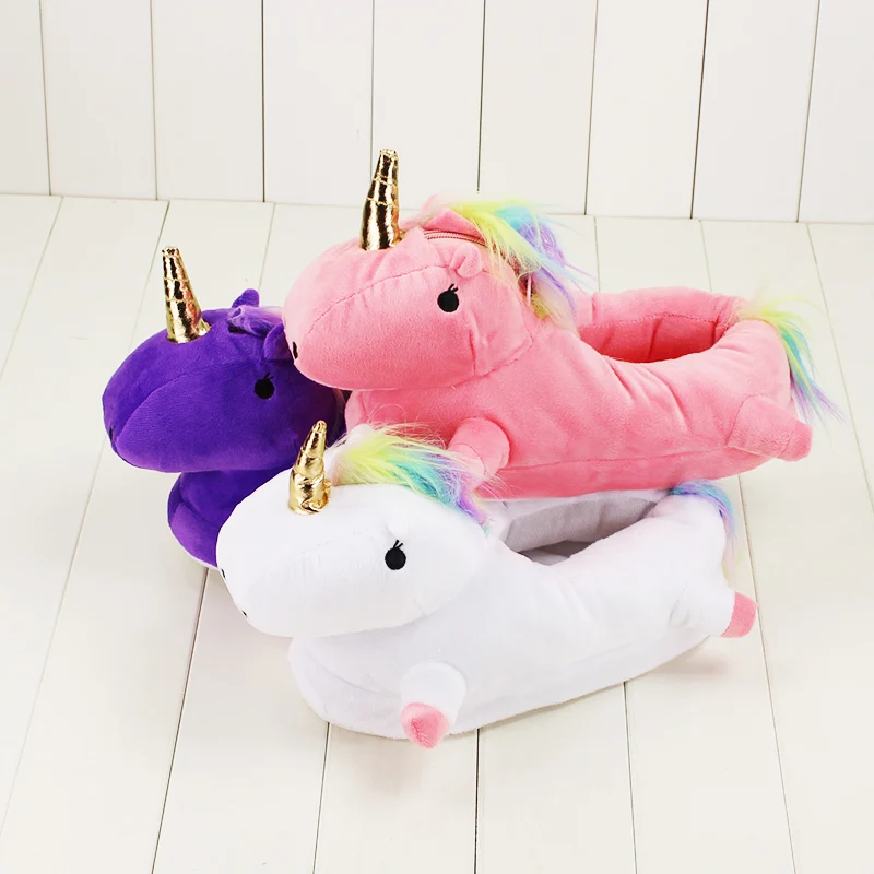 29CM Winter Led Light Unicorn Slippers Warm Fluffy Floor Adult Slippers For House Bedroom Footwarmer