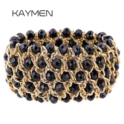 KAYMEN Fashion Statement Crystal Bracelet Elastic Bangle for Women Handmade Knitting Bib Chunky Bracelet Fashion Party Jewelry