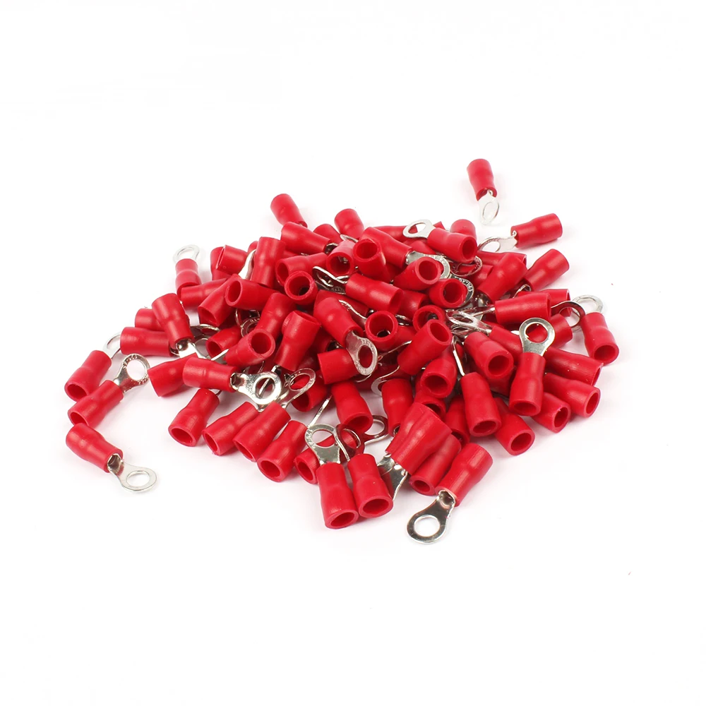 100PCS RV1.25-4 Red Ring Insulated Wire Connector Electrical Crimp Terminal RV1.25-4 Cable Wire Connector