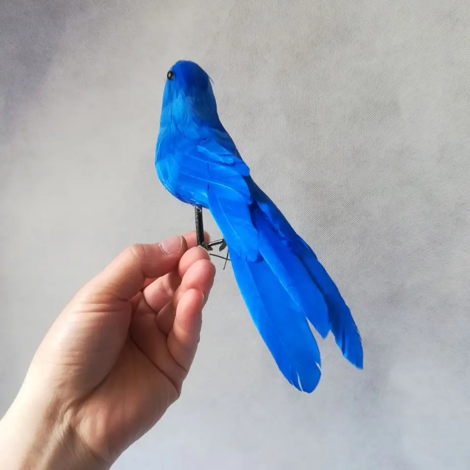 Oiseau bleu, jouet en mousse et plumes, décoration de jardin, accessoire de tournage, cadeau h1587, 22cm environ