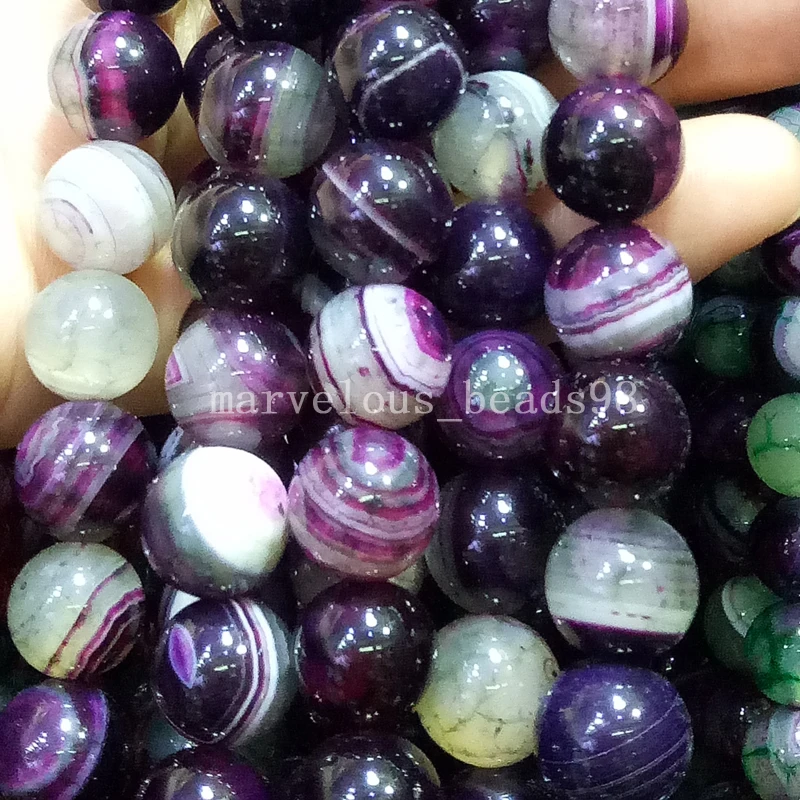 Fashion Jewelry 12mm Green Purple Dragon Veins Carnelian Round Global Art Loose Beads L 15.5