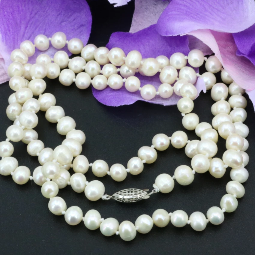 Natural pearl 7-8mm pearls white beads for women long chain charms necklace gifts wholesale price jewelry making 36inch B3239