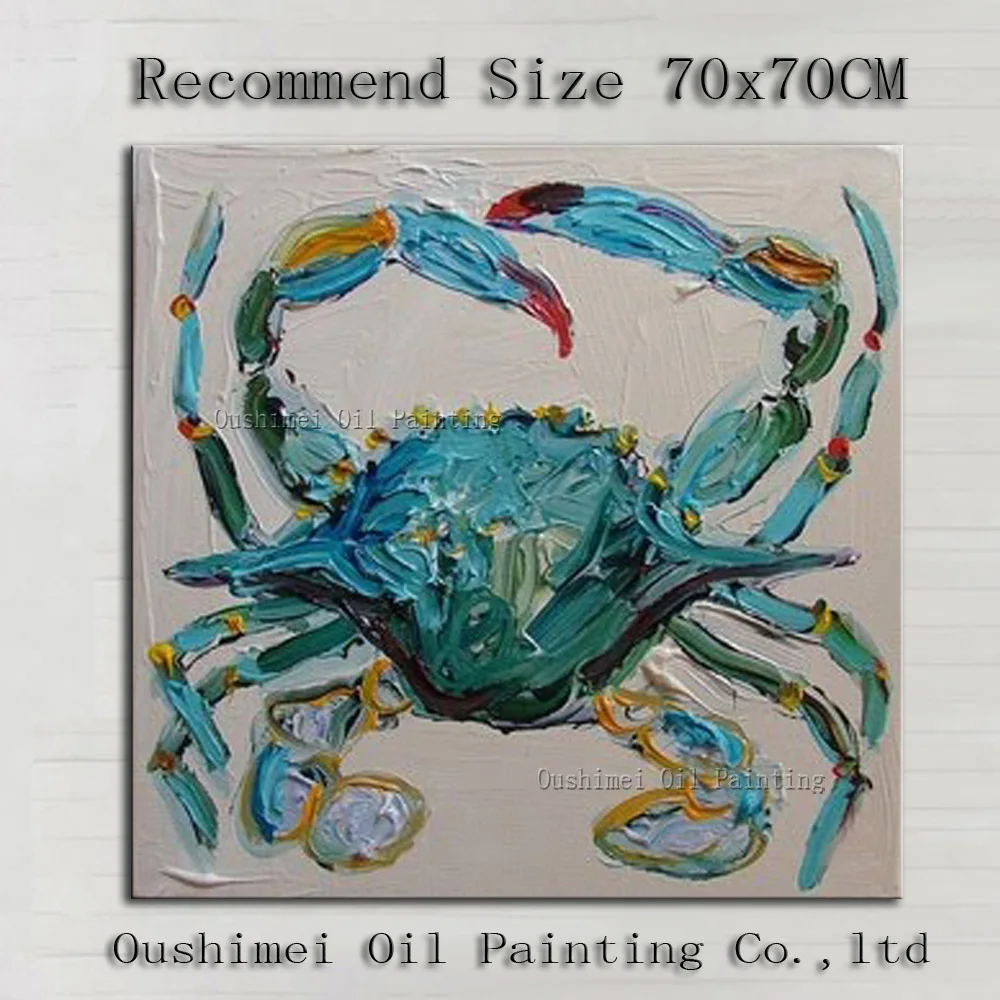 

Painter Team Pure Hand-painted Good Quality Green Crab Oil Painting For Wall Decoration Special Crab Canvas Painting Decorative