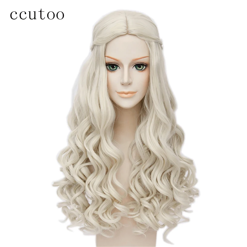 ccutoo Alice in Wonderland White Queen Cosplay Wig Blonde Wavy Long Braid Styled Synthetic Hair Heat Resistance Fiber