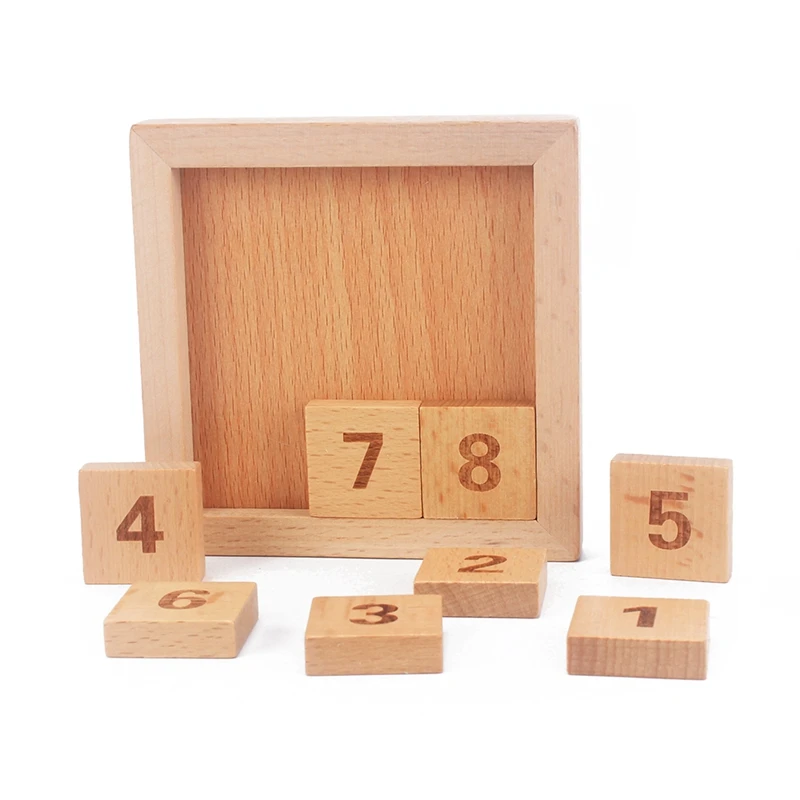 Eight Sliding Tiles IQ Game Toys 8 Puzzle Math Wooden Brain Teaser Puzzle Numbers 1-8 Number Baffling Game for Adults & Children