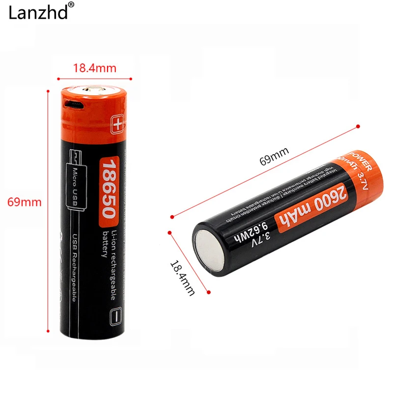 8PCS Li-ion Battery 3.7v 18650 Batteries rechargeable battery 2600mAh Actual High Capacity Micro USB Charging Intelligent Cell