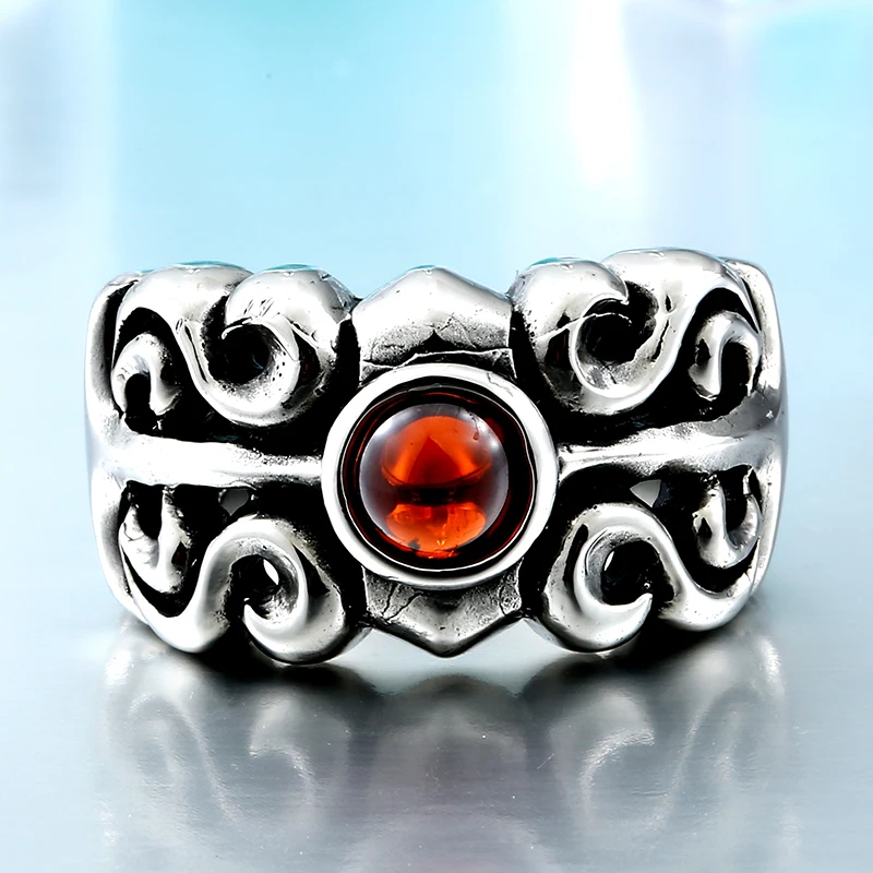 BEIER Dropshipping One Piece Vintage Friar Men\'s ring  With red Stone Fashion Jewelry  BR8082