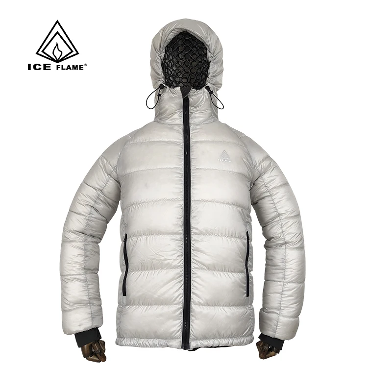 Ice Flame IF922 Men Women Lightweight Hooded 90% White Goose Down Puffer Down Jacket Winter Coat Full Zipper Outdoor Camping