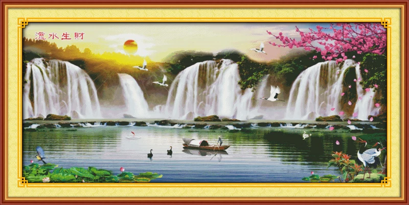 Running water brings wealth cross stitch kit 18ct 14ct 11ct count printed canvas stitching embroidery DIY handmade needlework