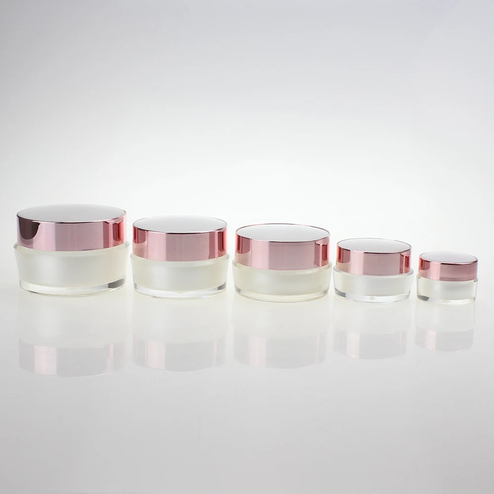 

UV Pink screw cap acrylic jars for cosmetics packaging white bottle acrylic jar 5g for sale