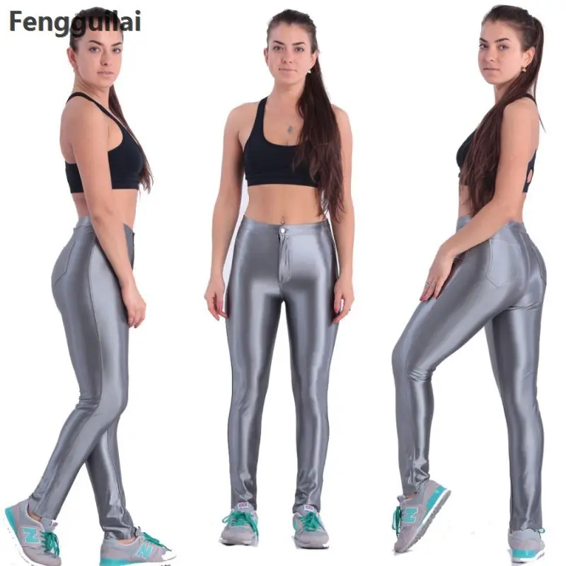 American Style Pencil Pants Shiny Disco Pants High Waist Women \'S Trousers Leggings Pants