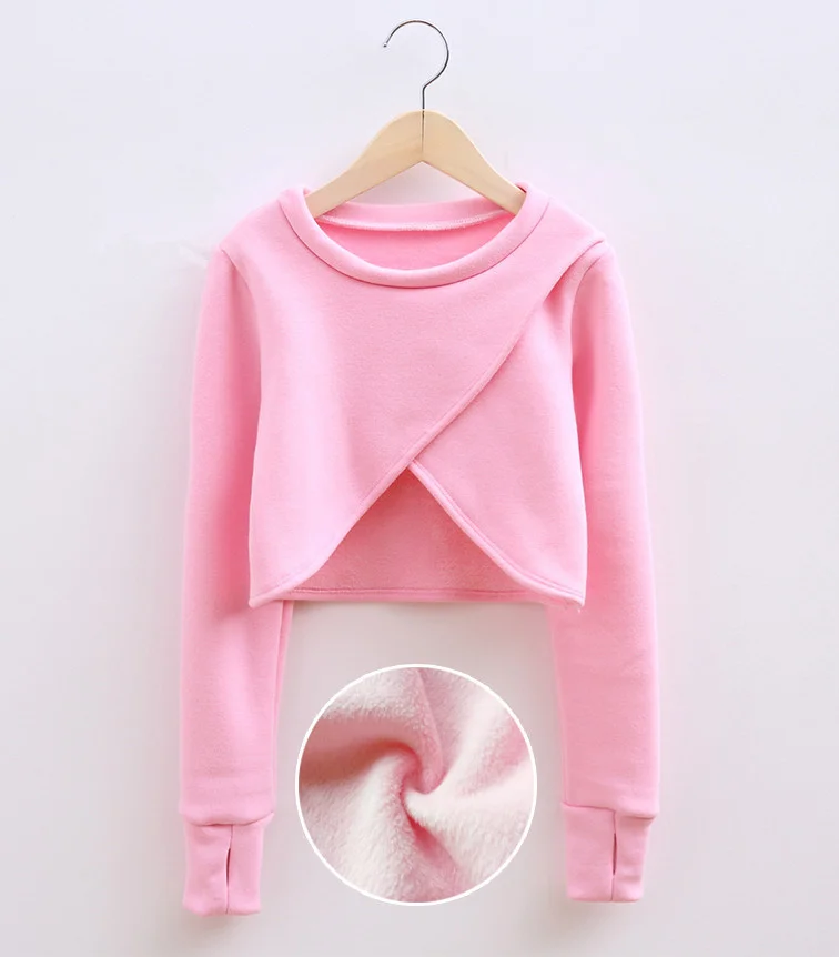 New Autumn Winter Cotton Long Sleeve Thick Warm Shawl Coat Girls Kids Children Ballet Dance Short Jacket High Waist Outwear