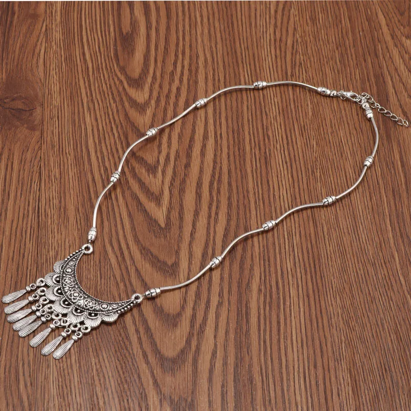 Aihua Vintage Böhmische Quasten-Halsketten und Anhänger für Frauen, Schmuck, große Aussage, geschnitzte Blume, geometrisches Muster, Bijuterias – Detail 8