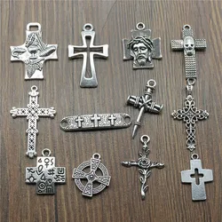 10pcs Charms Cross Antique Silver Color Jesus Cross Pendant Charms Nail Cross Charms For Jewelry Making