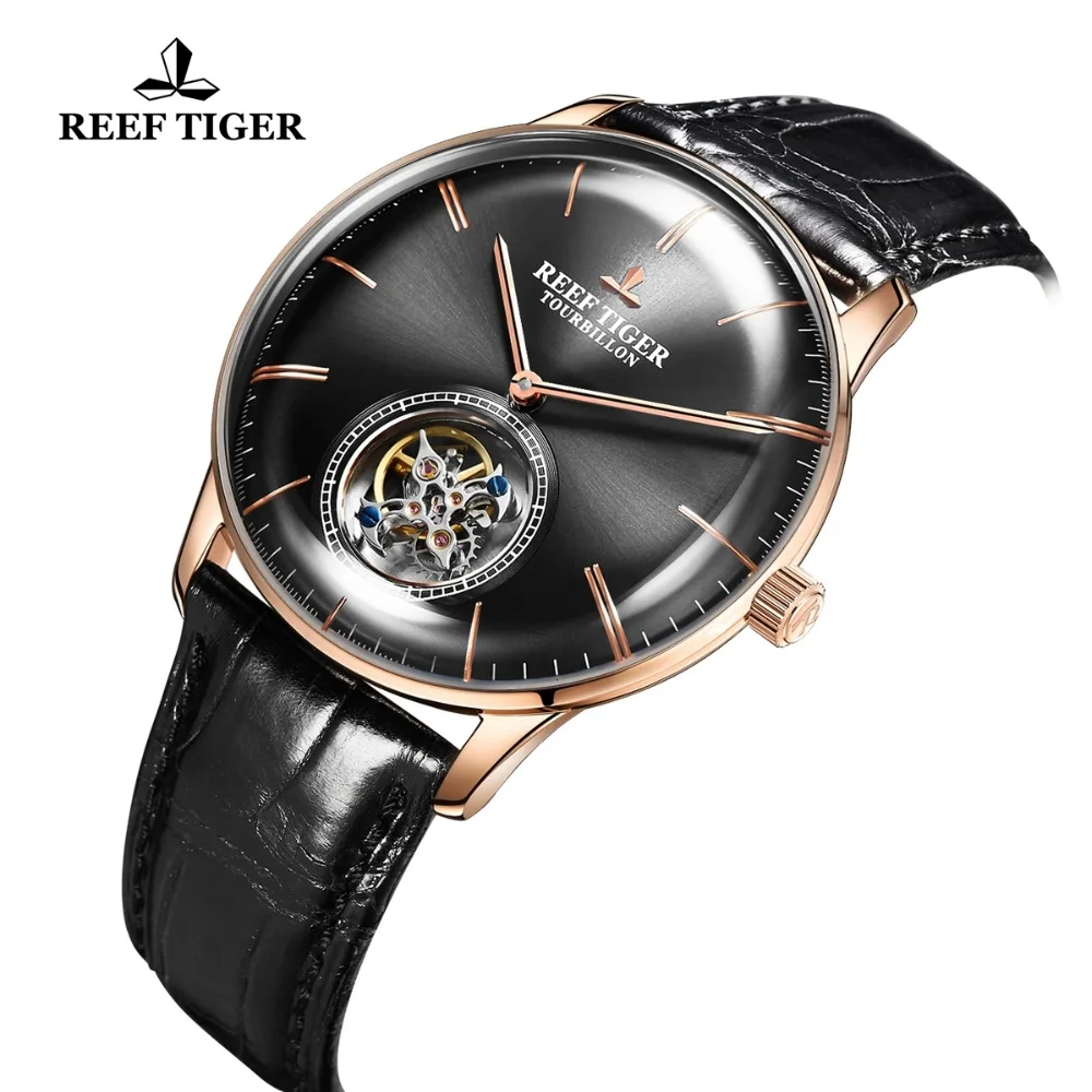Reef Tiger/RT Hot Wrist Brand Luxury Famous Male Tourbillon Watch Automatic Watch Leather reloj hombre RGA1930